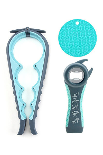 choice2 فتاحة زجاجات رمادية زرقاء مكونة من 3 قطع، 5 في 1، فتاحة أغطية زجاجات ...