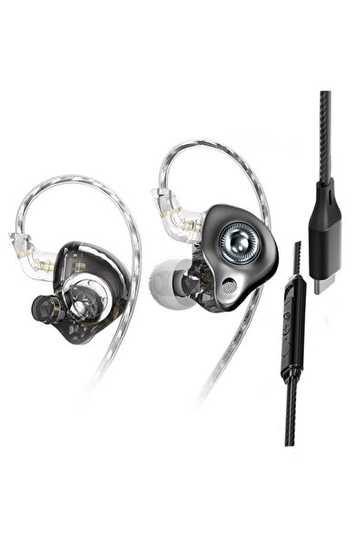 Choice سماعات أذن جديدة ديناميكية 15D مع ميكروفون أسود من النوع C، صوت جهير ف...