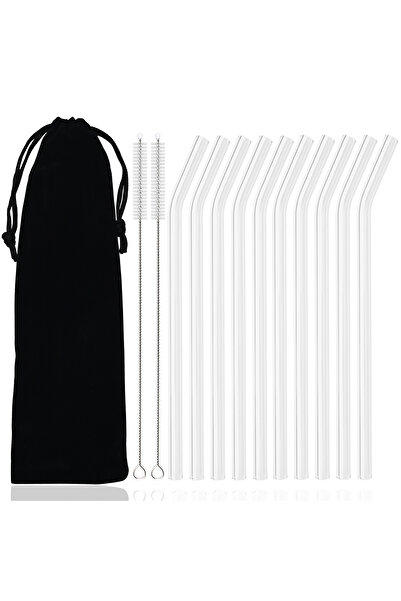 choice2 bend 13pcs Transparent Glass Straws Set 200x8mm Reusable Straws for C...