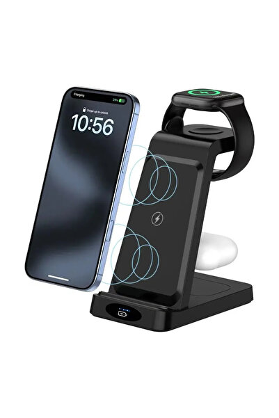 Choice شاحن لاسلكي أسود اللون بقوة 30 واط، 3 في 1، للشحن السريع، مع قاعدة شحن...