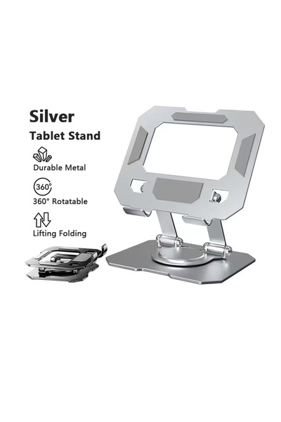 Choice1 حامل لوحي فضي قابل للدوران 360 درجة، حامل سطح مكتب قابل للتعديل والطي...