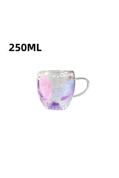 Choice1 301-400ml 250ML 250/350ML Feather Design Glass Cup with Handle Double...
