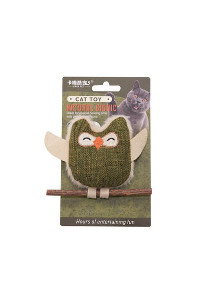 Choice ريشة نعناع خشبية على شكل بومة خضراء، مهدئة للقطط، لتنظيف الأسنان ومقاو...