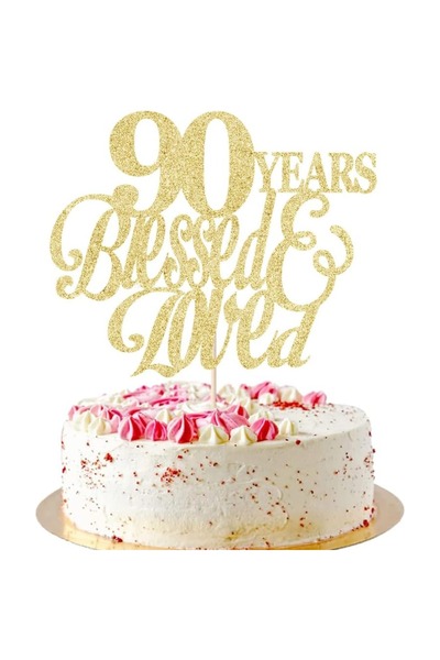 Choice Gold 1pc 90 Years Blessed & Loved Cake Topper - 90th Birthday, 90th We...