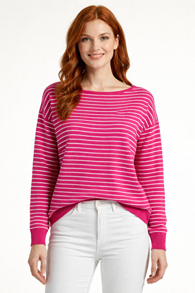 Neden Tekstil Boat Neck Striped Side Slit Comfortable Cut Knitwear Sweater