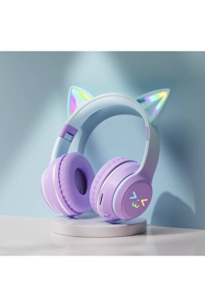 choice2 purple Gradient wireless Headphones RGB cute cat ear Bluetooth Earpho...