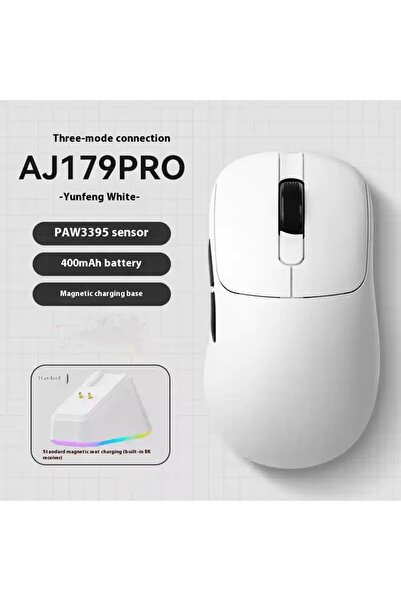 Choice3 فأرة لاسلكية Ajazz AJ179PRO بيضاء اللون، مزودة بمستشعر PAW3950 وقاعدة...