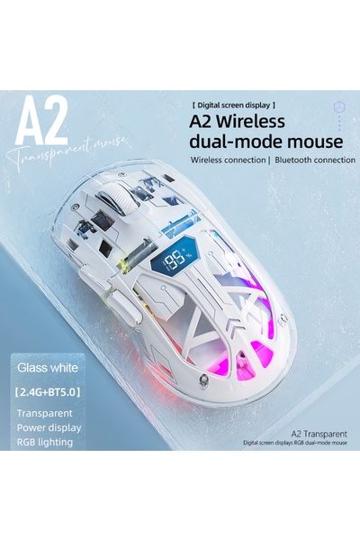 Choice ماوس لاسلكي FREEWOLF A2 أبيض زجاجي بشاشة رقمية، وإضاءة RGB مبهرة، ودقة...