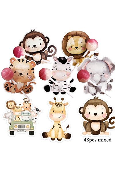 Choice1 48pcs mixed 48pcs Wild Animal Lollipop Cards Carton Candy Holder For ...
