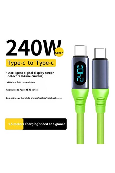 Choice4 كابل شحن سريع 240 واط من النوع C، كابل بيانات بشاشة رقمية من السيليكو...