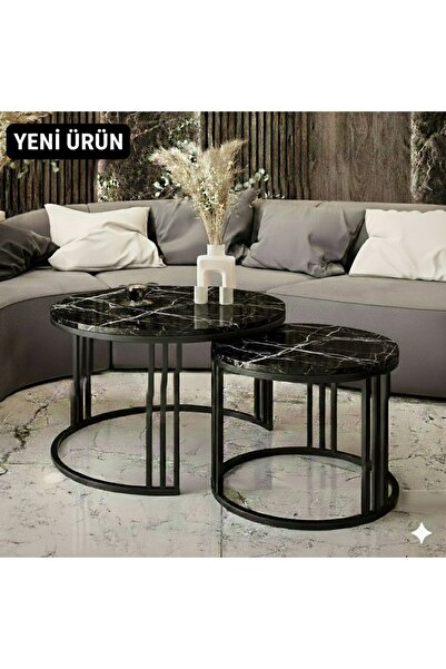 EDMONDA EV AKSESUAR BELLA İKİLİ ORTA SEHPA SİYAH METAL ORTA SEHPA