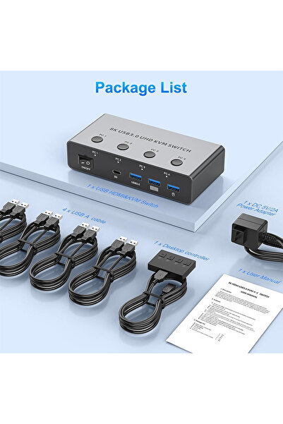 Choice3 with EU Plug grey 8K@60Hz HDMI KVM Switch 4 Computers 4K@120Hz HDMI 2...