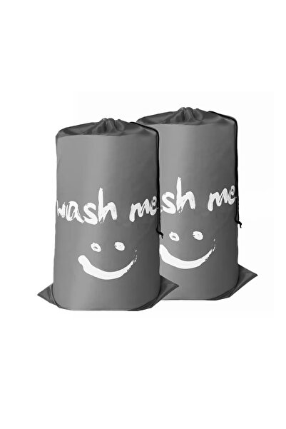 choice2 قطعتان رماديتان، قطعة واحدة مزينة بطبعة ابتسامة، حقيبة غسيل ملابس متس...