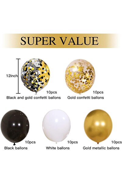 Choice O 10inch HG9185 Black Gold Confetti Ballo 50 Pack Gold and Black Confe...