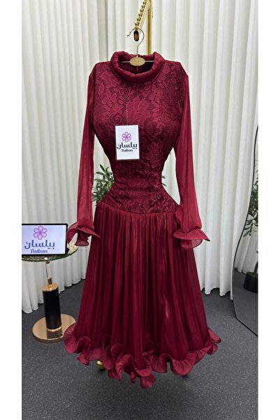 Bailsan فستان ميد دانتيل عنابي