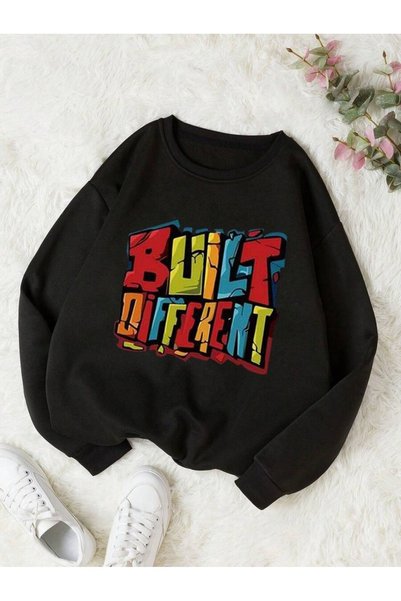 SVART WEAR Built Different Printed Crew Neck Combination Top and Bottom Tracksuit Set