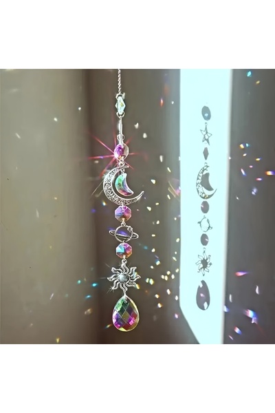 Choice A1 1/3pcs Unique Crystal Moon & Sun Wind Chime with Diamond Prism Pend...