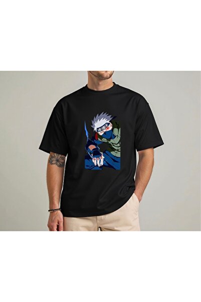 Toum Short-Sleeved Anime Kakashi Printed Black T-Shirt