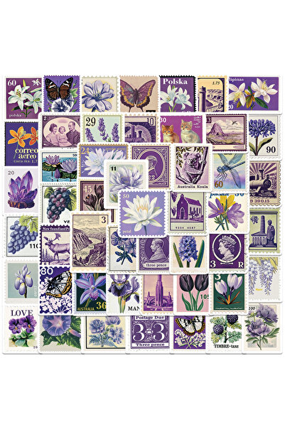 Choice 50 قطعة من ملصقات النباتات والزهور الأرجوانية ذات الطابع الجمالي العتي...