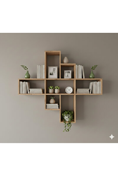 Çamsan Rafixa Atlas Çam İç İçe Geçmeli Duvar Rafı - Modern Kare Kitaplık ve D...