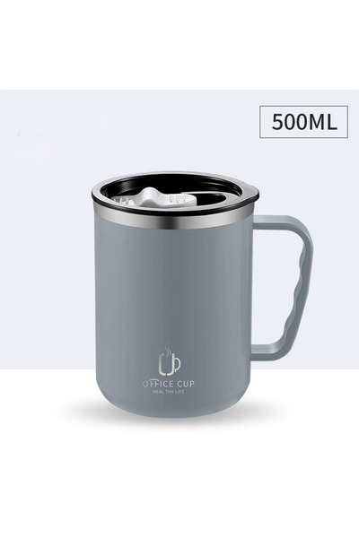 choice2 كوب رمادي من الفولاذ المقاوم للصدأ سعة 500 مل مع غطاء، مناسب للشاي وا...