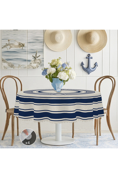 Choice مفرش طاولة دائري (180) سم X066 قطعة واحدة بنمط بحري صيفي، متوفر بأشكال...