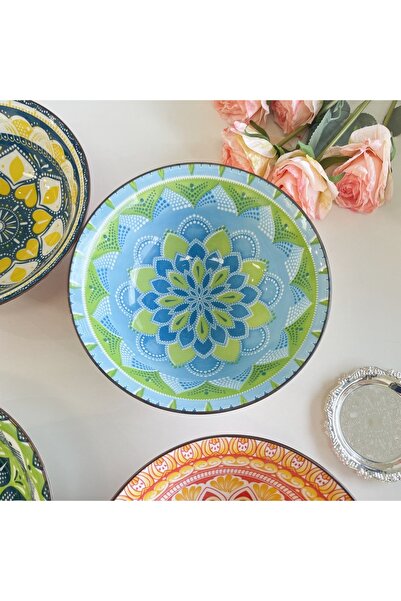 Choice4 طقم أوعية شوربة سيراميك بوهيمية زرقاء مكون من ربع قطعة، مقاس 8 بوصات،...