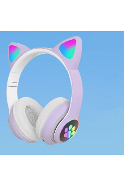 Choice1 سماعات رأس لاسلكية جديدة لطيفة على شكل قطة، لون بنفسجي، مزودة بميكروف...