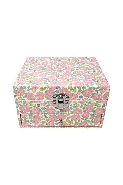 Choice Pink Floral Design Rectangle Music Box with Drawer Mirror and Rotating...