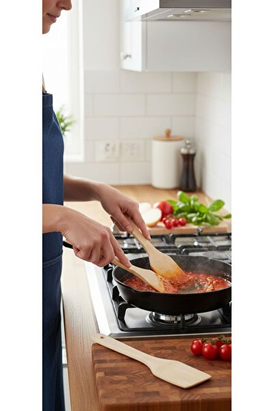 TARIK HOME 1 Adet Doğal Ahşap Spatula Seti - Yanmaz Yapışmaz Çizmez Mutfak Ge...