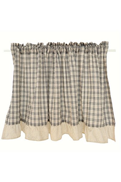 Choice1 132X45Cm MULTI 1Pc Tian Zi Grids Linen Ruffled Short Curtain with Rod...