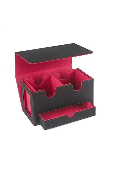 Choice علبة تخزين بطاقات جلد صناعية باللونين الأحمر والأسود، قطعة واحدة، لحفظ...