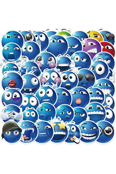 Choice 50Pcs 50PCS Blue Bean Expression Stickers Funny Smile Face Expression ...