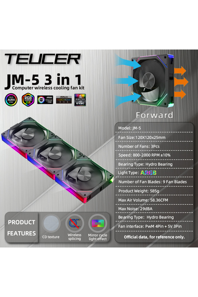 choice2 A-RGB As shown Black Forward TEUCER JM-5 Wireless Cooling Fan Kit 800...