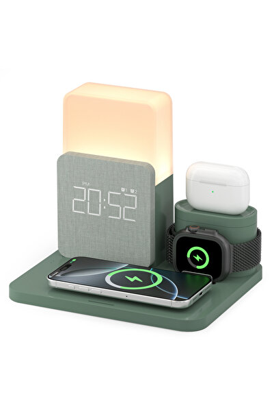 Choice محطة شحن لاسلكي سريع ثلاثي الوظائف بقوة 15 واط مزودة بمنبه وإضاءة ليلي...