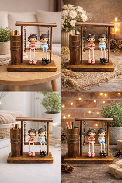 ARF HOME Dekoratif ahşap salıncak kalemlik biblo