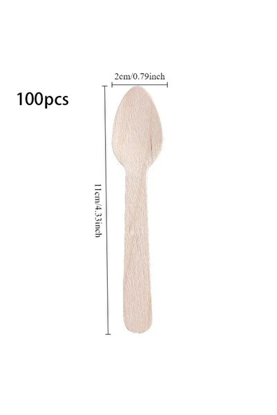Choice1 ١٠٠ ملعقة مدببة، ١٠٠ ملعقة خشبية صغيرة للاستخدام مرة واحدة، شوكة فاكه...