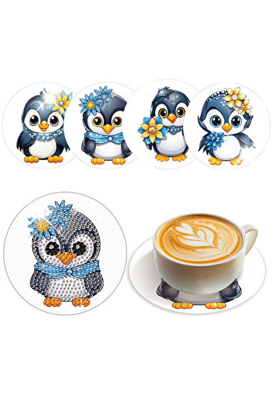 Choice Animal Penguin 4PCS Diamond Painting Coasters Kits for Adults,Cute Pen...
