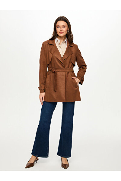 Faik Sönmez Beli Kemerli Scuba Süet Trençkot S26TNC009