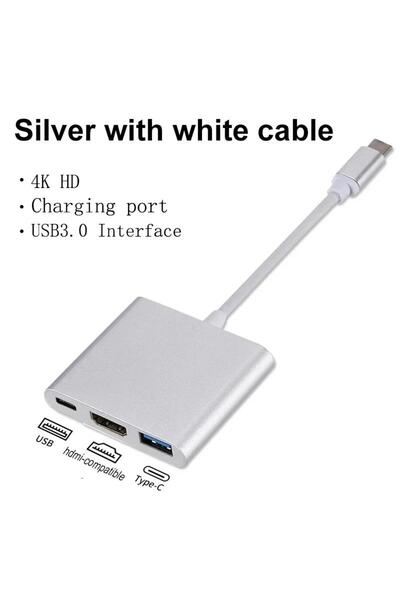 Choice محول USB 3 في 1 متوافق مع منفذ USB من النوع C إلى HDMI، فضي اللون وأبي...