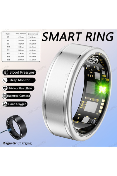 Choice 11 خاتم ذكي جديد فضي اللون لمراقبة ضغط الدم وصحة النوم، مزود بكاميرا ت...