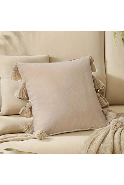 Choice1 45x45cm beige 1pcSolid Decorative Throw Pillow Cover with Tassels Boh...