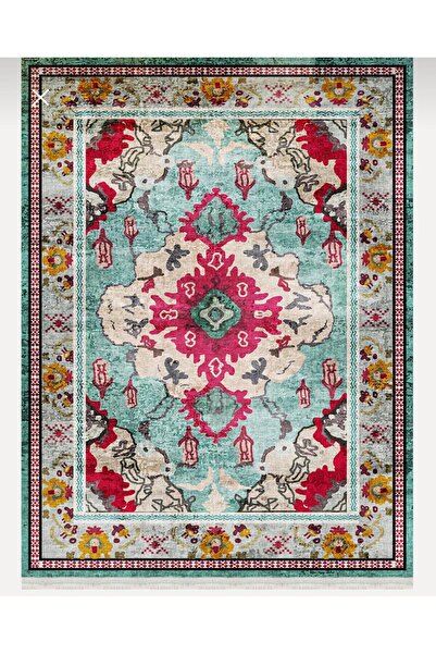 Missia Home Yıkanabilir Pamuk Taban Vintage Turkuaz Halı 7950