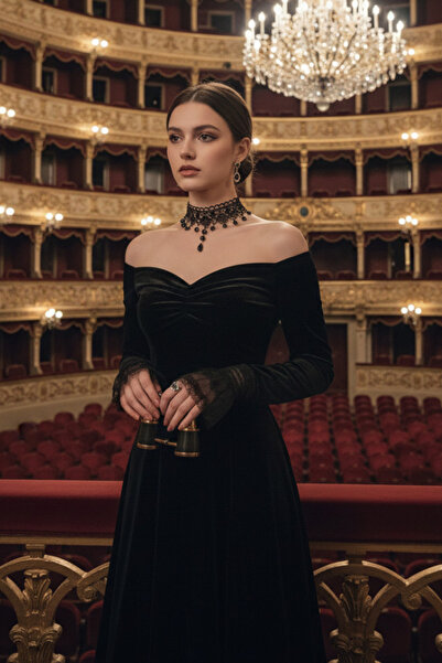 shop Siyah Dantel Victoria Stil Choker - İnci Sallantılı ve Güpür Detaylı Boy...