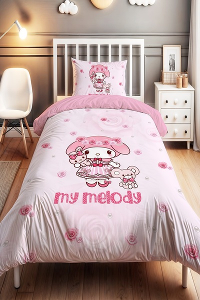 EVPANYA Melody Patterned Single Baby Kids Duvet Cover Set with Teddy Bear