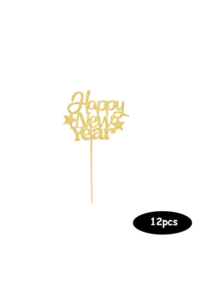 choice2 12pcs gold 12 Pcs Happy New Year Cupcake Toppers 2026 Cupcake Toppers...