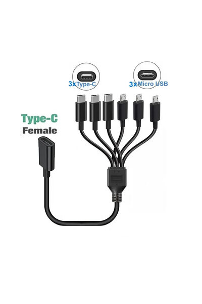 Choice كابل تمديد USB-C أنثى إلى 6 منافذ ذكر من النوع C/Micro USB بطول 50 سم
