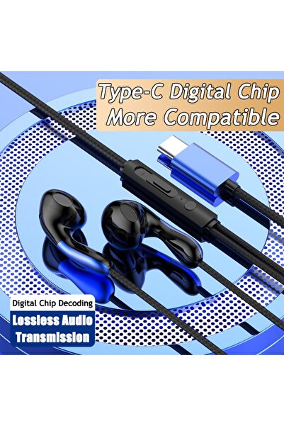 Choice3 TYPE-C Blue Type C Wired Earphone For S24 S23 S22 Ultra USB-C Headpho...