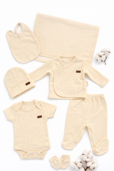 Pure Boutique Комплект за новородено, 7 части, памук, рипсен боди, панталони,...