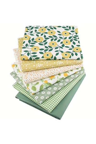 Choice1 25x25cm light green 7 pcs green floral checkered cotton fabric, suita...